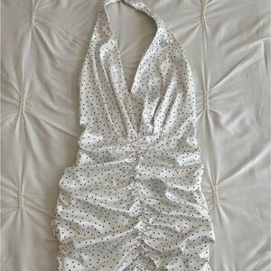 NWT Zara White Halter Dress with Black Polka Dots